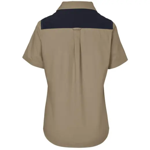 Ladies Short Sleeve Serengeti 2-Tone Bush Shirt Stone Back
